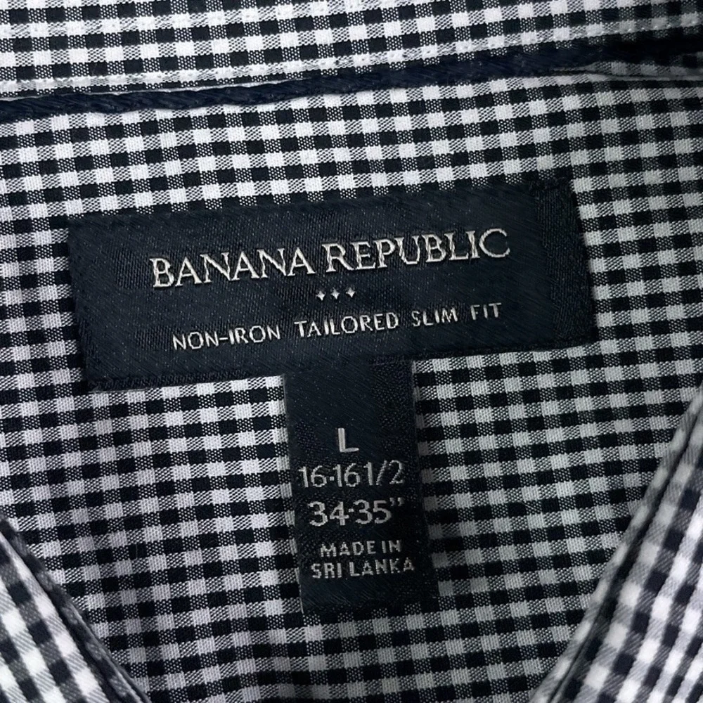 Banana Republic Shirt Mens Large Black Gingham Tailored Slim Fit‎ Non Iron